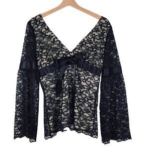 Alexia Admor Lace Overlay Long Sleeve Top  Black Size Medium